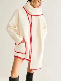 Online Embroidered Trim Tweed Coat With Scarf Outerwear|Coats