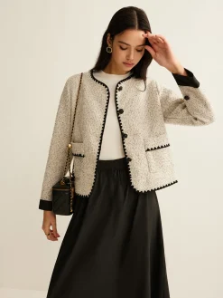 Discount Embroidered Trim Tweed Short Jacket Outerwear|Jackets