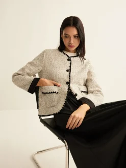 Discount Embroidered Trim Tweed Short Jacket Outerwear|Jackets