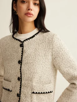 Discount Embroidered Trim Tweed Short Jacket Outerwear|Jackets