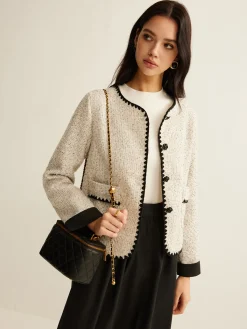 Discount Embroidered Trim Tweed Short Jacket Outerwear|Jackets