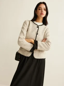 Discount Embroidered Trim Tweed Short Jacket Outerwear|Jackets