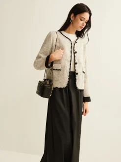 Discount Embroidered Trim Tweed Short Jacket Outerwear|Jackets
