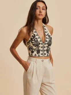 Sale Embroidery Print V-Neck Tank Top Tank Tops & Camis|Tops