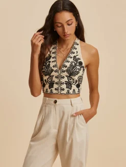 Sale Embroidery Print V-Neck Tank Top Tank Tops & Camis|Tops