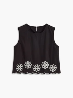 Embroidery Round Neck Sleeveless Tank Top Tops
