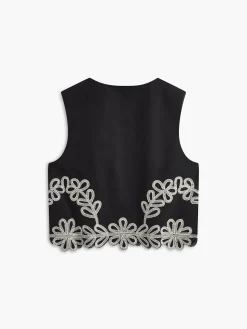 Discount Embroidery Sleeveless Zipper Skirt Set Skirt Sets|Long Sleeve Sets