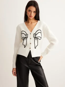 Best Embroidery-Bow Button Short Cardigan Cardigans|Sweaters & Cardigans