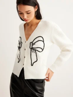 Best Embroidery-Bow Button Short Cardigan Cardigans|Sweaters & Cardigans