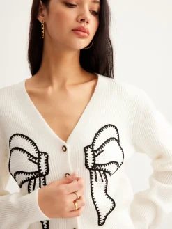 Best Embroidery-Bow Button Short Cardigan Cardigans|Sweaters & Cardigans