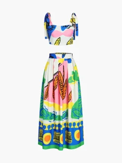 Sale Enjoy Vacation Multi Color Skirt Set Skirt Sets|Long Sleeve Sets