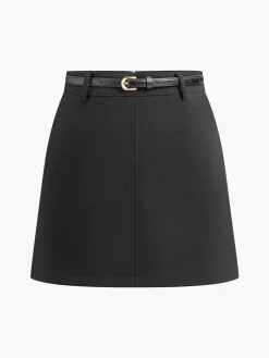 Clearance Essential Mini Skirt With Slim Belt Skirts|Bottoms