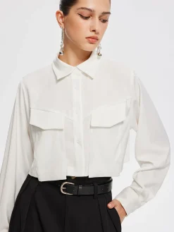 Hot Fair And Square Collared Crop Shirt Crop Tops|Blouses & Shirts