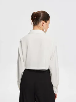 Hot Fair And Square Collared Crop Shirt Crop Tops|Blouses & Shirts