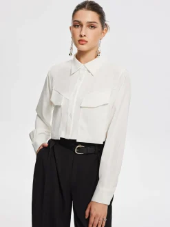Hot Fair And Square Collared Crop Shirt Crop Tops|Blouses & Shirts