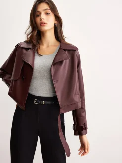 Outlet Faux Leather Belted Short Jacket Outerwear|Jackets