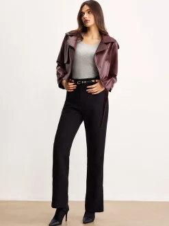 Outlet Faux Leather Belted Short Jacket Outerwear|Jackets