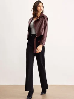 Outlet Faux Leather Belted Short Jacket Outerwear|Jackets
