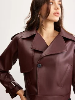 Outlet Faux Leather Belted Short Jacket Outerwear|Jackets