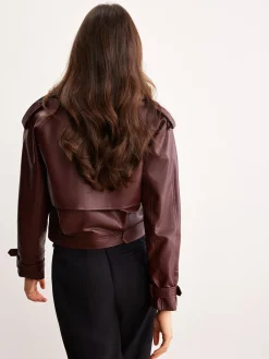 Outlet Faux Leather Belted Short Jacket Outerwear|Jackets