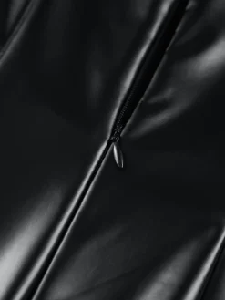 Hot Faux Leather Bodycon Midi Dress Black Dresses|Casual Dresses