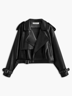 Sale Faux Leather Buckle-Belted Jacket Outerwear|Jackets