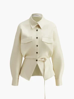Best Faux Leather Button Polo Shirt Without Belt Blouses & Shirts|Tops