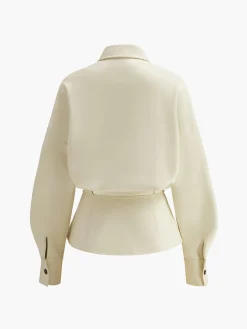 Best Faux Leather Button Polo Shirt Without Belt Blouses & Shirts|Tops