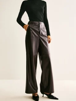 New Faux Leather Mid Waist Pants Pants|Bottoms