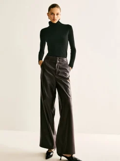New Faux Leather Mid Waist Pants Pants|Bottoms