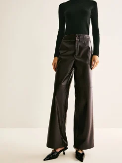 New Faux Leather Mid Waist Pants Pants|Bottoms
