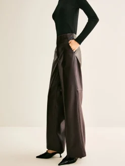 New Faux Leather Mid Waist Pants Pants|Bottoms