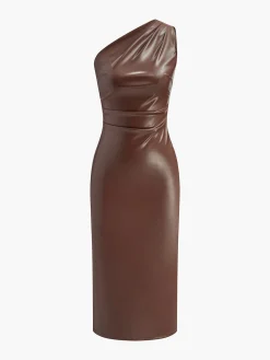 Best Faux Leather One-Shoulder Zipper Tank Dress Dresses