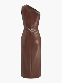 Best Faux Leather One-Shoulder Zipper Tank Dress Dresses
