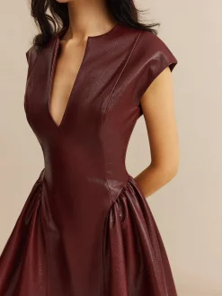 Sale Faux Leather Panel Pleated Dress Casual Dresses|Work Dresses