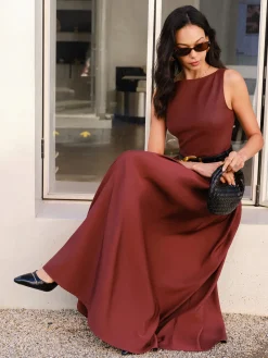 New Faux Leather Panel Tank Dress Without Belt Casual Dresses|Cocktail & Party Dresses