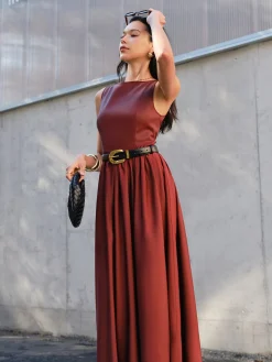 New Faux Leather Panel Tank Dress Without Belt Casual Dresses|Cocktail & Party Dresses