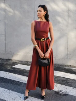 New Faux Leather Panel Tank Dress Without Belt Casual Dresses|Cocktail & Party Dresses