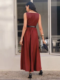 New Faux Leather Panel Tank Dress Without Belt Casual Dresses|Cocktail & Party Dresses