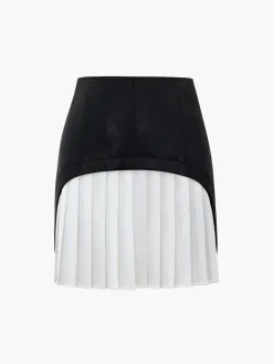 Outlet Faux Leather Patchwork Pleated Mini Skirt Skirts|Bottoms