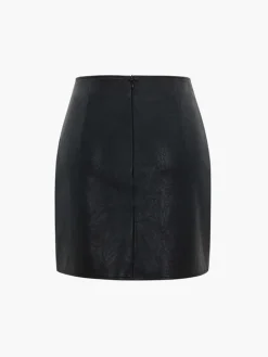 Outlet Faux Leather Patchwork Pleated Mini Skirt Skirts|Bottoms
