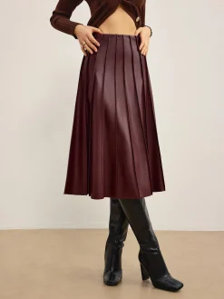 Best Faux Leather Pleated Midi Skirt Skirts|Bottoms