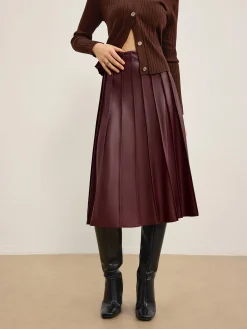 Best Faux Leather Pleated Midi Skirt Skirts|Bottoms