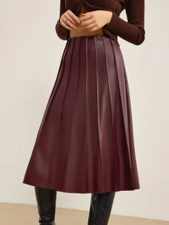 Best Faux Leather Pleated Midi Skirt Skirts|Bottoms