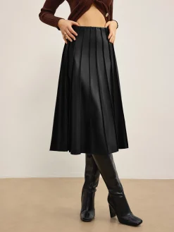 Best Faux Leather Pleated Midi Skirt Skirts|Bottoms
