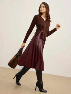 Online Faux Leather Pleated Midi Skirt Skirts|Bottoms