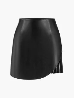 Faux Leather Pleated Panel Skirt Skirts|Bottoms