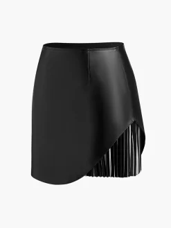 Discount Faux Leather Pleated Panel Skirt Skirts|Bottoms