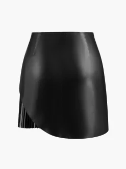 Discount Faux Leather Pleated Panel Skirt Skirts|Bottoms