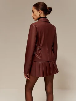 Outlet Faux Leather Pleated Skirt Set Skirt Sets|Long Sleeve Sets